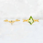 Kite Cut Peridot Leaf Chevron Engagement Ring Set - Additional view