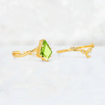 Kite Cut Peridot Leaf Chevron Engagement Ring Set - Additional view