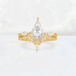 Elongated Kite Cut Moissanite Marquise & Baguette Bridal Ring Set - Yellow-Gold