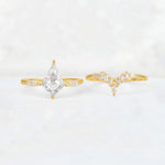 Elongated Kite Cut Moissanite Marquise & Baguette Bridal Ring Set - White-Gold