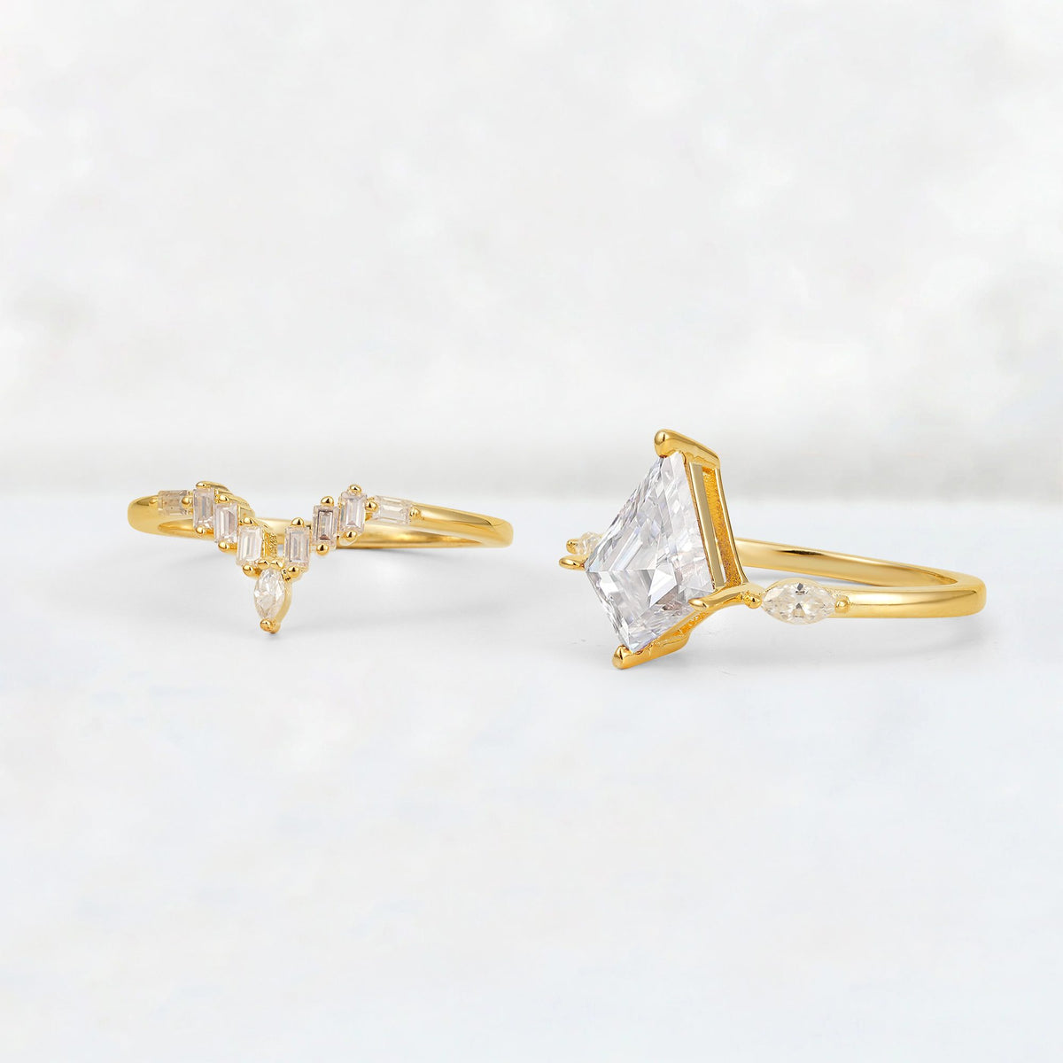 Elongated Kite Cut Moissanite Marquise & Baguette Bridal Ring Set - Additional view