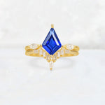 Elongated Kite Cut Sapphire Marquise & Baguette Bridal Ring Set - Yellow-Gold