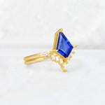 Elongated Kite Cut Sapphire Marquise & Baguette Bridal Ring Set - Rose-Gold
