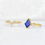 Elongated Kite Cut Sapphire Marquise & Baguette Bridal Ring Set - Additional view