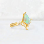 Elongated Kite Cut Fire Opal Marquise & Baguette Bridal Ring Set - Rose-Gold