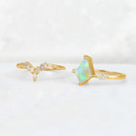 Elongated Kite Cut Fire Opal Marquise & Baguette Bridal Ring Set - Additional view