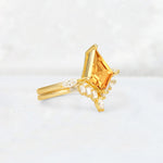 Elongated Kite Cut Citrine Marquise & Baguette Bridal Ring Set - Rose-Gold