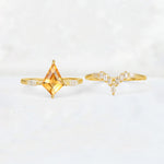 Elongated Kite Cut Citrine Marquise & Baguette Bridal Ring Set - White-Gold