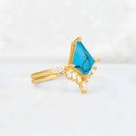 Elongated Kite Cut Turquoise Marquise & Baguette Bridal Ring Set - Rose-Gold