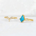 Elongated Kite Cut Turquoise Marquise & Baguette Bridal Ring Set - Additional view