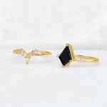 Elongated Kite Cut Black Onyx Marquise & Baguette Bridal Ring Set - Additional view
