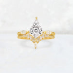 Elongated Kite Cut Lab Diamond Marquise & Baguette Bridal Ring Set - Yellow-Gold
