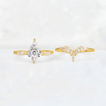 Elongated Kite Cut Lab Diamond Marquise & Baguette Bridal Ring Set - White-Gold