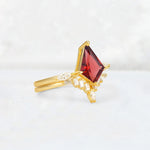 Elongated Kite Cut Garnet Marquise & Baguette Bridal Ring Set - Rose-Gold