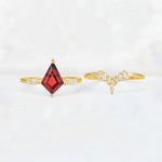 Elongated Kite Cut Garnet Marquise & Baguette Bridal Ring Set - White-Gold