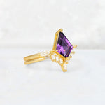Elongated Kite Cut Amethyst Marquise & Baguette Bridal Ring Set - Rose-Gold