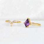 Elongated Kite Cut Amethyst Marquise & Baguette Bridal Ring Set - Additional view