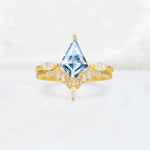 Elongated Kite Cut Aquamarine Marquise & Baguette Bridal Ring Set - Yellow-Gold