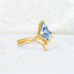 Elongated Kite Cut Aquamarine Marquise & Baguette Bridal Ring Set - Rose-Gold