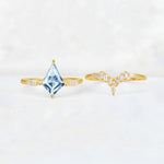 Elongated Kite Cut Aquamarine Marquise & Baguette Bridal Ring Set - White-Gold