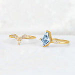 Elongated Kite Cut Aquamarine Marquise & Baguette Bridal Ring Set - Additional view