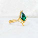 Elongated Kite Cut Emerald Marquise & Baguette Bridal Ring Set - Rose-Gold