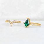 Elongated Kite Cut Emerald Marquise & Baguette Bridal Ring Set - Additional view