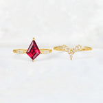 Elongated Kite Cut Ruby Marquise & Baguette Bridal Ring Set - White-Gold