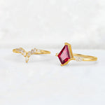 Elongated Kite Cut Ruby Marquise & Baguette Bridal Ring Set - Additional view