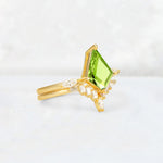 Elongated Kite Cut Peridot Marquise & Baguette Bridal Ring Set - Rose-Gold