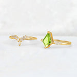 Elongated Kite Cut Peridot Marquise & Baguette Bridal Ring Set - Additional view