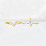Kite Cut Moissanite Baguette Chevron Bridal Ring Set - White-Gold