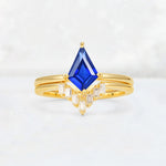 Kite Cut Sapphire Baguette Chevron Bridal Ring Set - Yellow-Gold