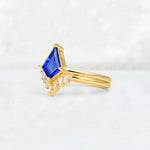 Kite Cut Sapphire Baguette Chevron Bridal Ring Set - Rose-Gold