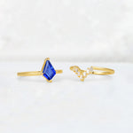 Kite Cut Sapphire Baguette Chevron Bridal Ring Set - Additional view