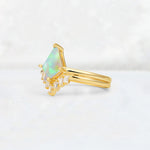Kite Cut Fire Opal Baguette Chevron Bridal Ring Set - Rose-Gold