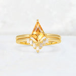Kite Cut Citrine Baguette Chevron Bridal Ring Set - Yellow-Gold