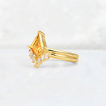 Kite Cut Citrine Baguette Chevron Bridal Ring Set - Rose-Gold