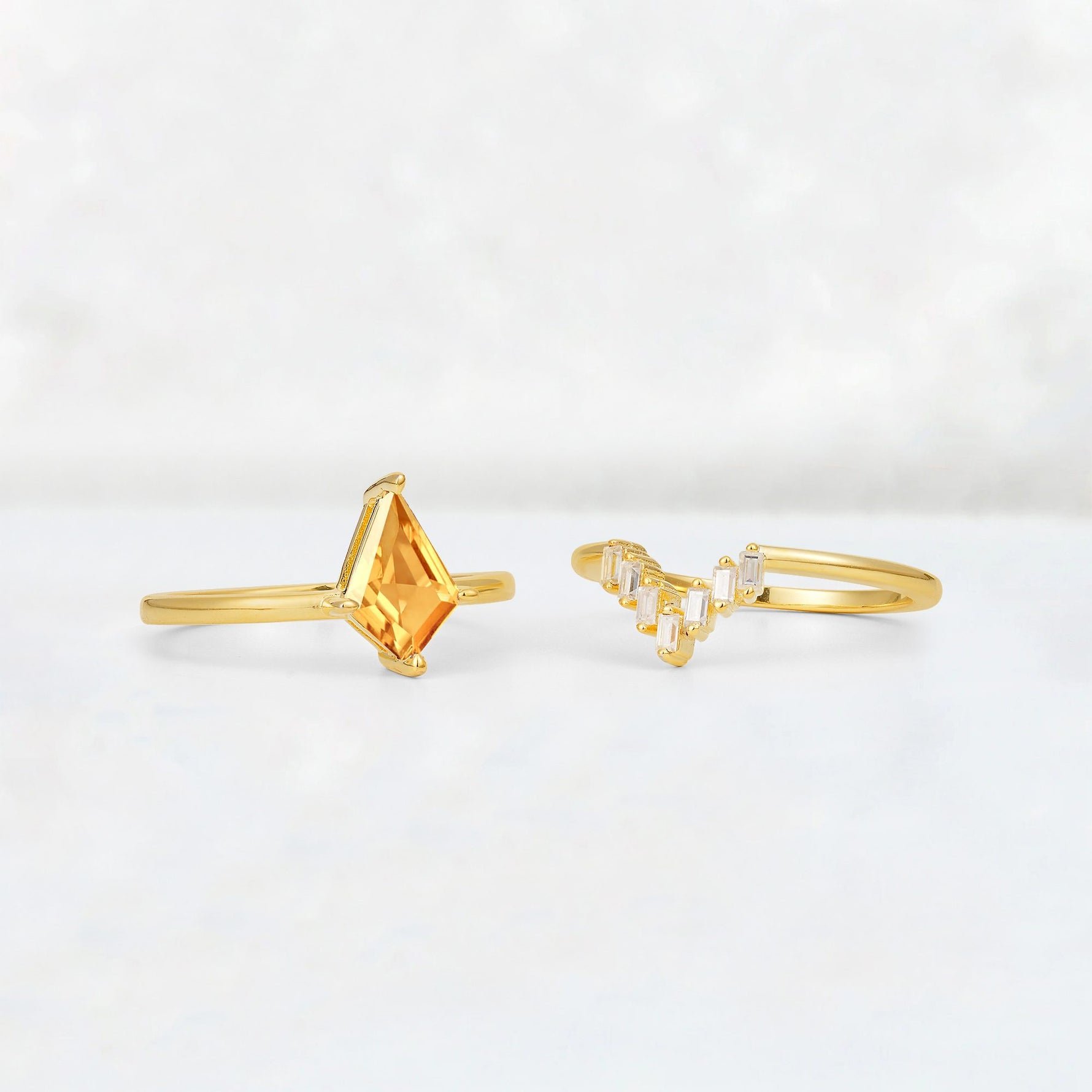 Kite Cut Citrine Baguette Chevron Bridal Ring Set - Additional view