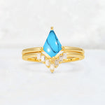 Kite Cut Turquoise Baguette Chevron Bridal Ring Set - Yellow-Gold
