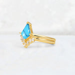Kite Cut Turquoise Baguette Chevron Bridal Ring Set - Rose-Gold