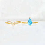 Kite Cut Turquoise Baguette Chevron Bridal Ring Set - White-Gold