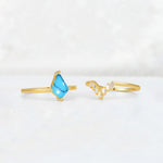 Kite Cut Turquoise Baguette Chevron Bridal Ring Set - Additional view