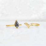 Kite Cut Black Rutilated Quartz Baguette Chevron Bridal Ring Set - Additional view