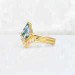 Kite Cut Moss Agate Baguette Chevron Bridal Ring Set - Rose-Gold