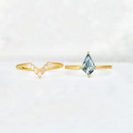 Kite Cut Moss Agate Baguette Chevron Bridal Ring Set - White-Gold