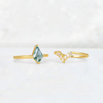 Kite Cut Moss Agate Baguette Chevron Bridal Ring Set - Additional view