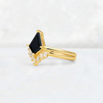 Kite Cut Black Onyx Baguette Chevron Bridal Ring Set - Rose-Gold