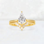 Kite Cut Lab Diamond Baguette Chevron Bridal Ring Set - Yellow-Gold