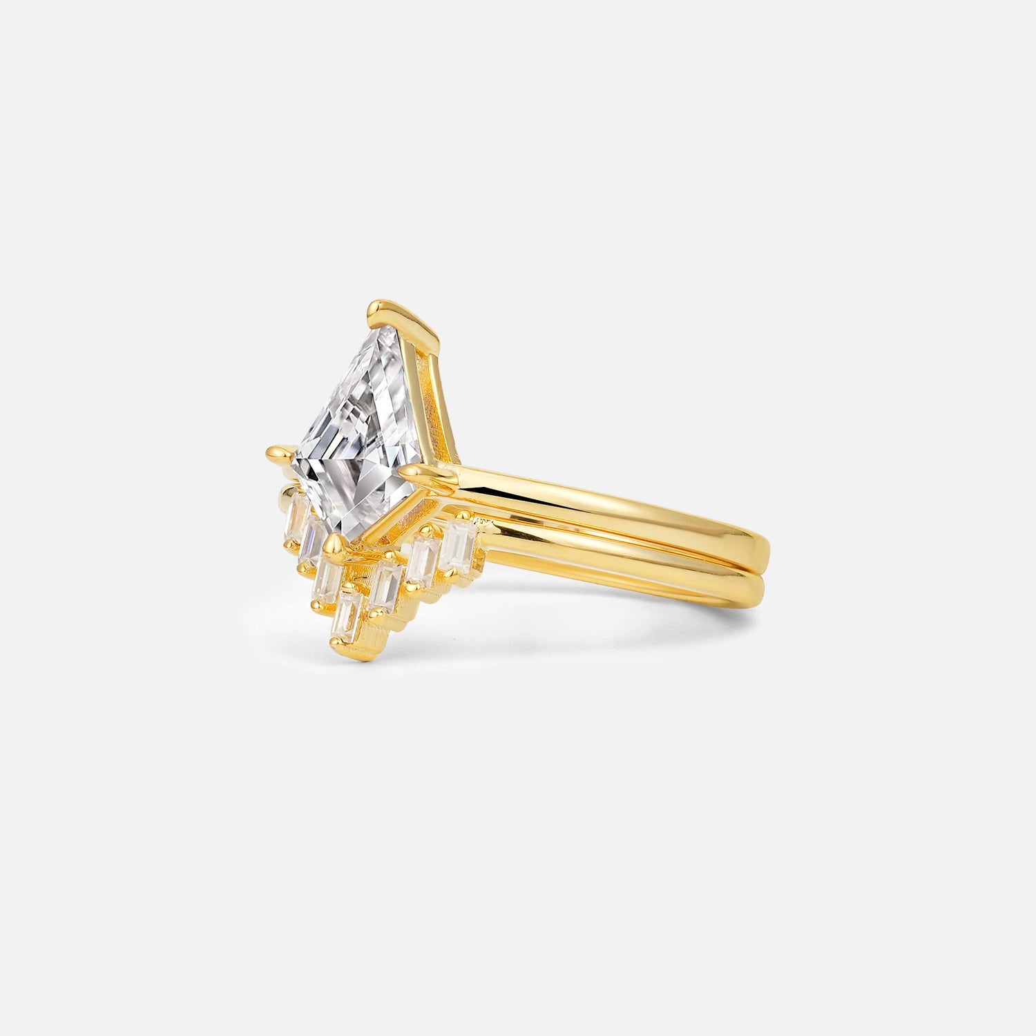 Kite Cut Lab Diamond Baguette Chevron Bridal Ring Set - Rose-Gold